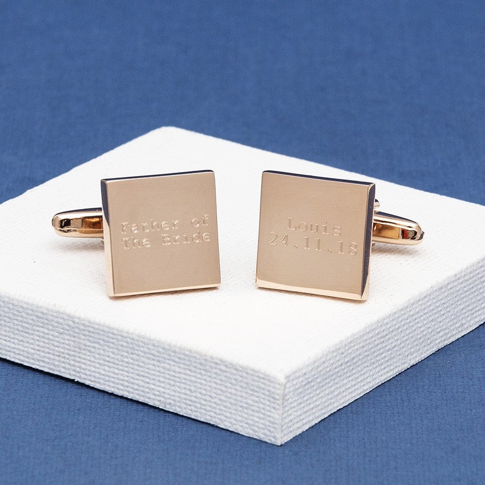 Cufflink Man Cufflinks - Personalised Modern Square Wedding Role Cufflinks - Engraved With Name & Date