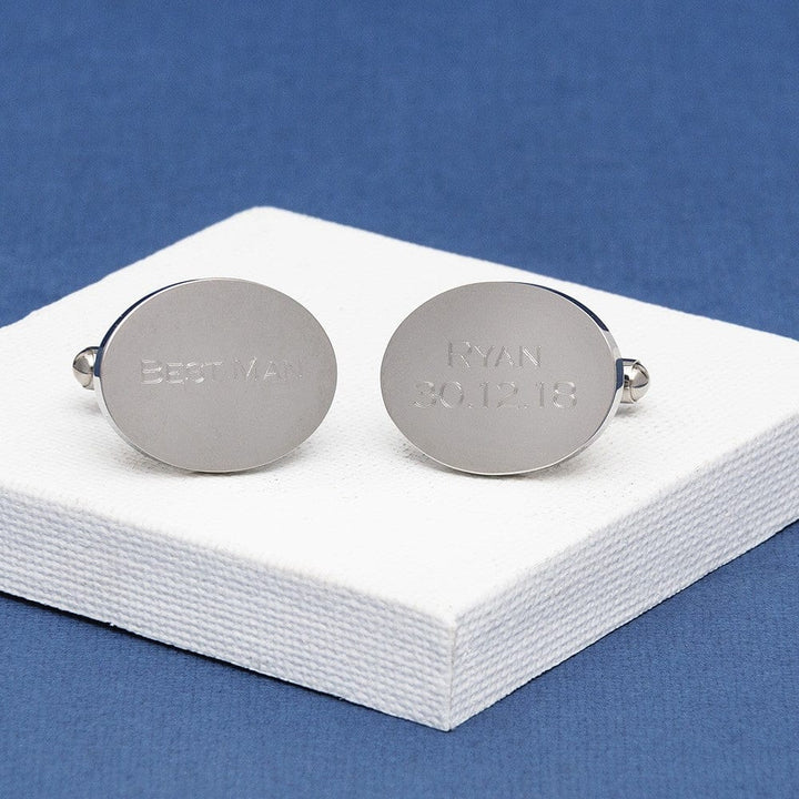 Cufflink Man Cufflinks - Personalised Personalised Best Man Wedding Cufflinks - Oval & Engraved