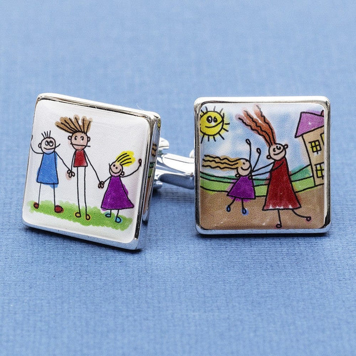 Cufflink Man Cufflinks - Personalised Personalised Child's Artwork Cufflinks - Your Childs Drawing on Cufflinks