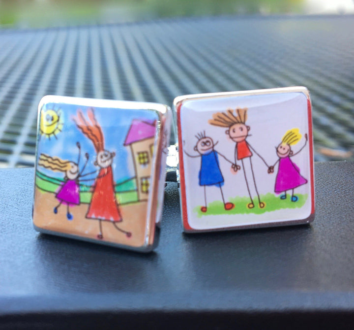 Cufflink Man Cufflinks - Personalised Personalised Child's Artwork Cufflinks - Your Childs Drawing on Cufflinks