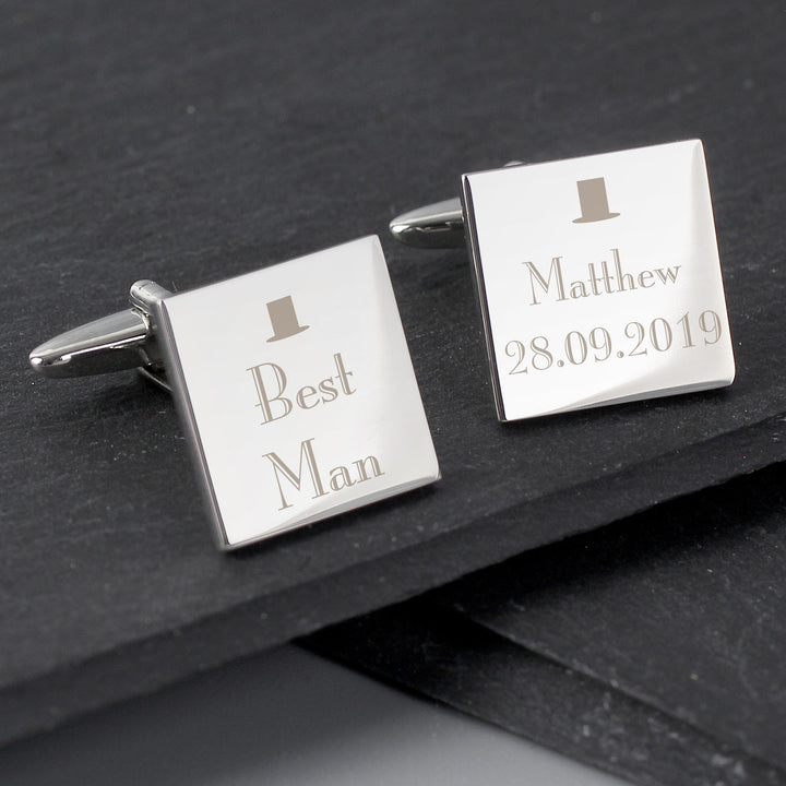 Cufflink Man Cufflinks - Personalised Personalised Engraved Top Hat Best Man Cufflinks