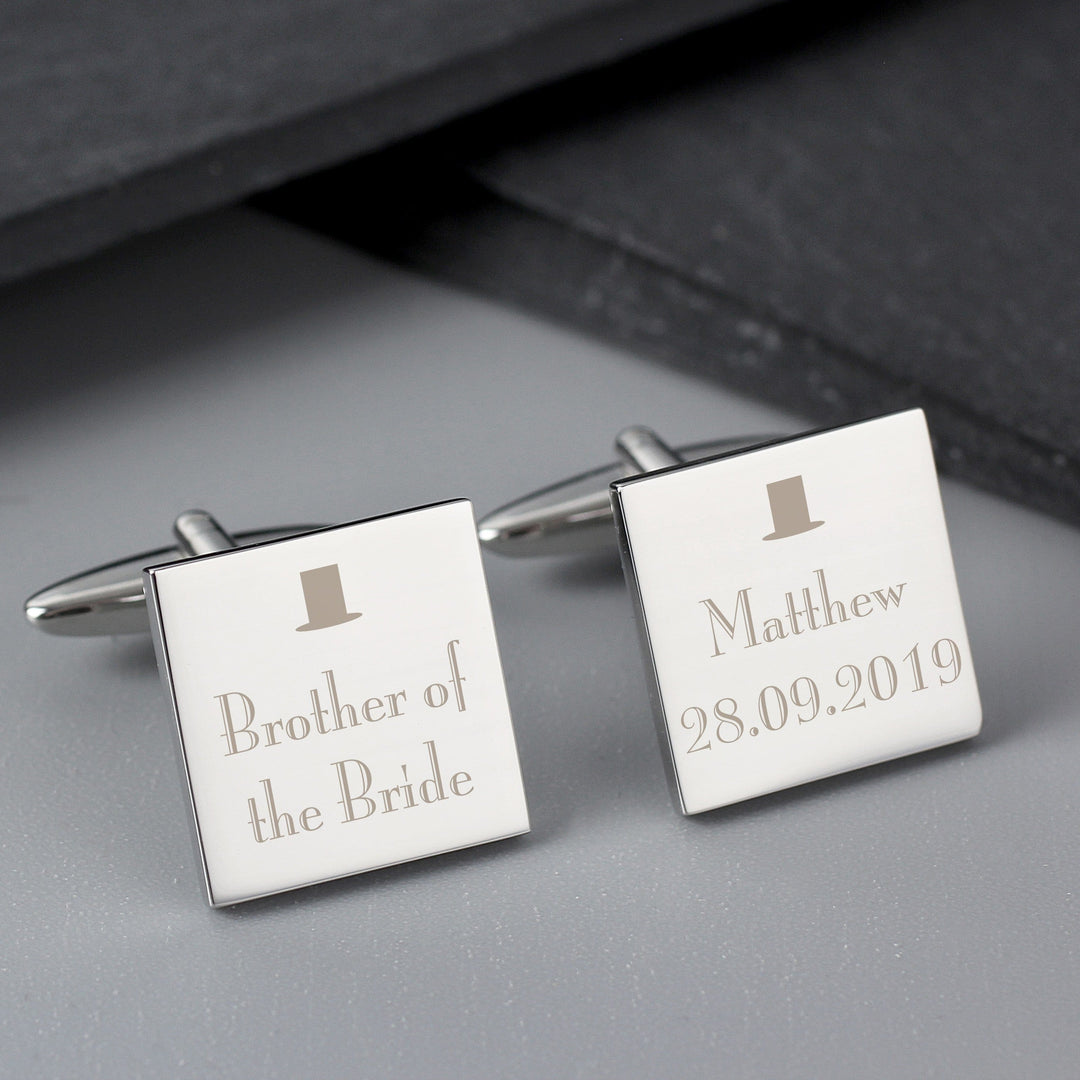 Cufflink Man Cufflinks - Personalised Personalised Engraved Top Hat Brother of the Bride Cufflinks