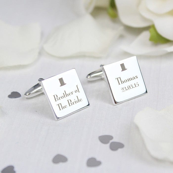 Cufflink Man Cufflinks - Personalised Personalised Engraved Top Hat Brother of the Bride Cufflinks