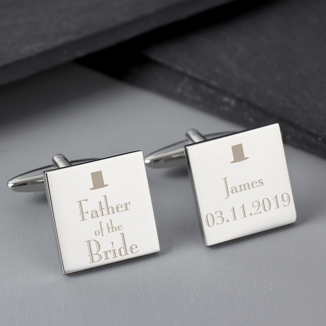 Cufflink Man Cufflinks - Personalised Personalised Engraved Top Hat Father of the Bride Cufflinks