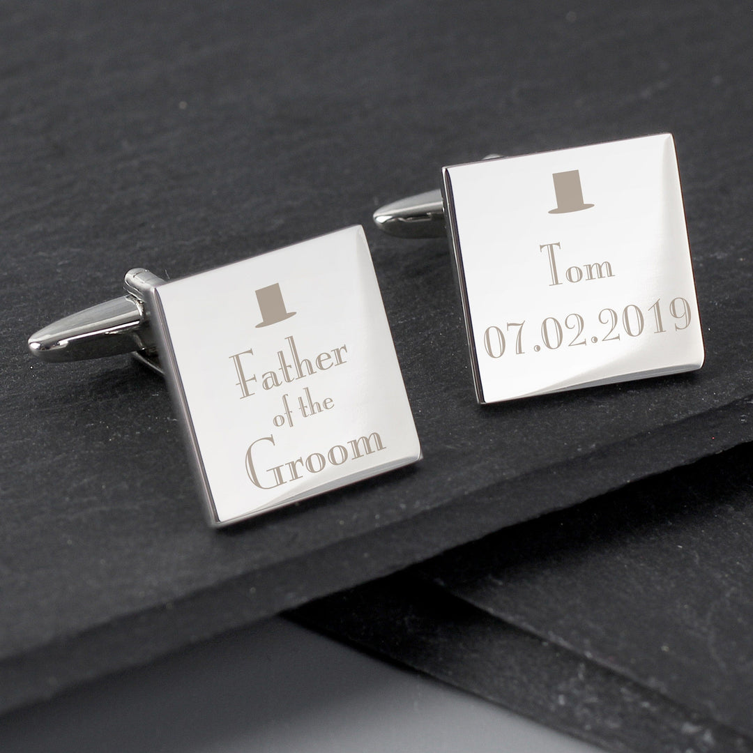 Cufflink Man Cufflinks - Personalised Personalised Engraved Top Hat Father of the Groom Cufflinks