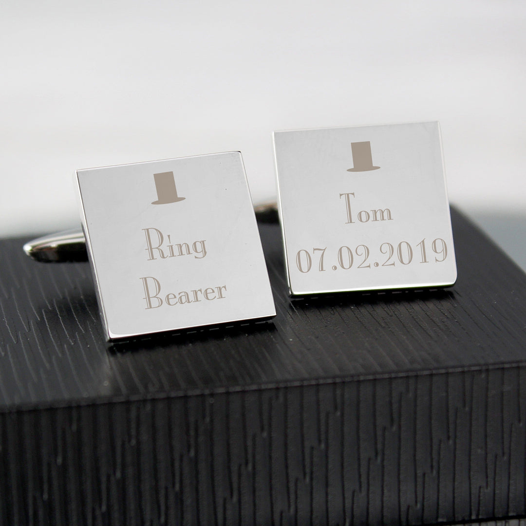 Cufflink Man Cufflinks - Personalised Personalised Engraved Top Hat Ring Bearer Cufflinks