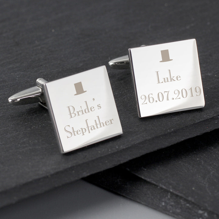 Cufflink Man Cufflinks - Personalised Personalised Engraved Top Hat Stepfather Cufflinks