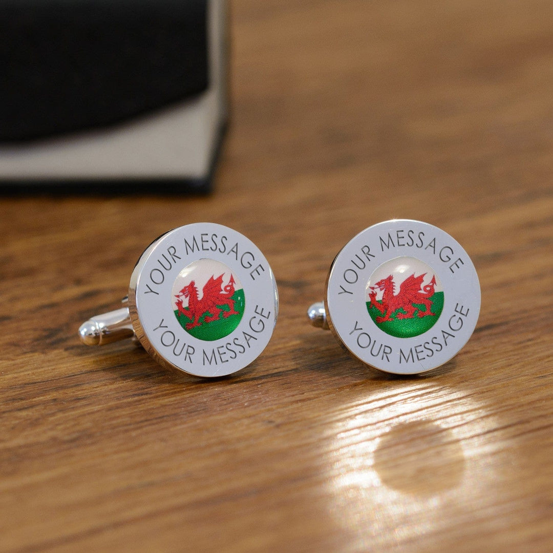 Cufflink Man Cufflinks - Personalised Personalised Engraved Welsh Flag Cufflinks