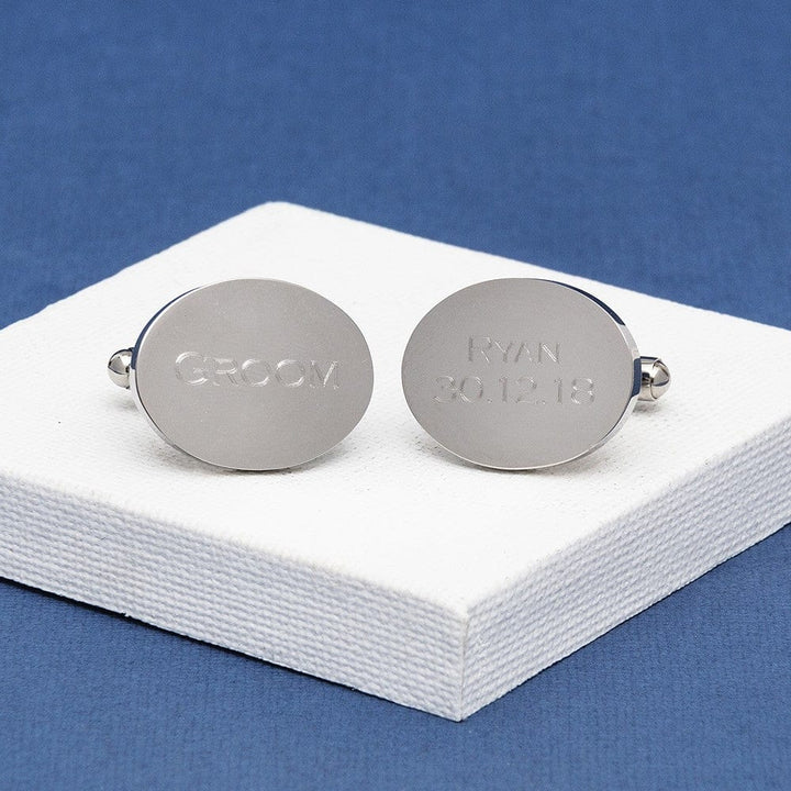 Cufflink Man Cufflinks - Personalised Personalised Groom Cufflinks - Oval & Engraved