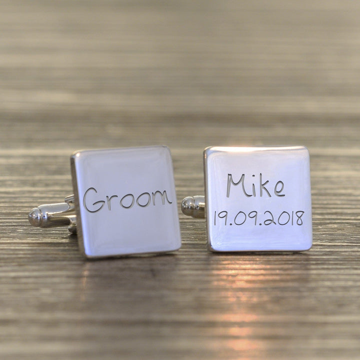 Cufflink Man Cufflinks - Personalised Personalised Groom Cufflinks - Square & Engraved