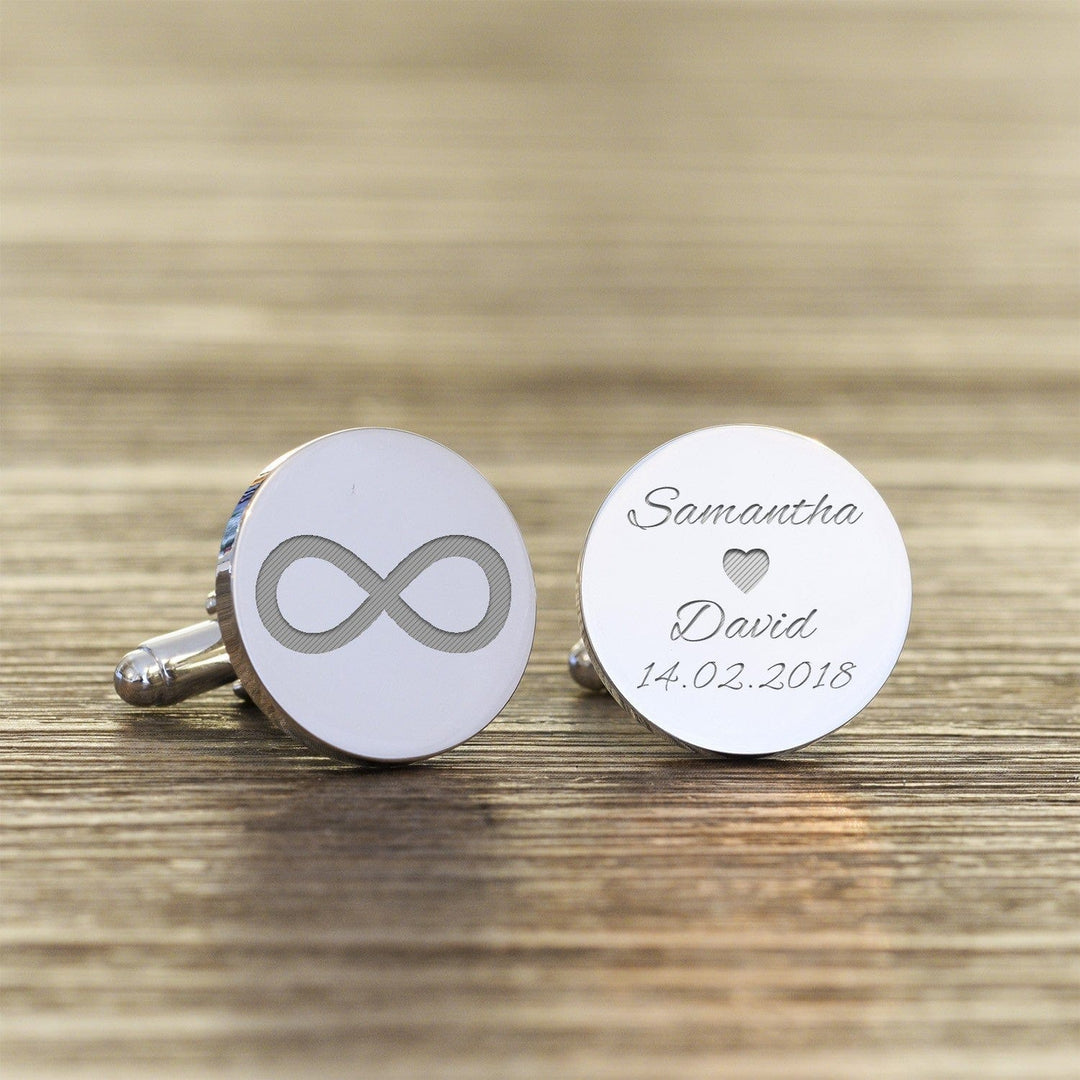 Cufflink Man Cufflinks - Personalised Personalised Infinity Names and Date - Engraved Wedding Cufflinks