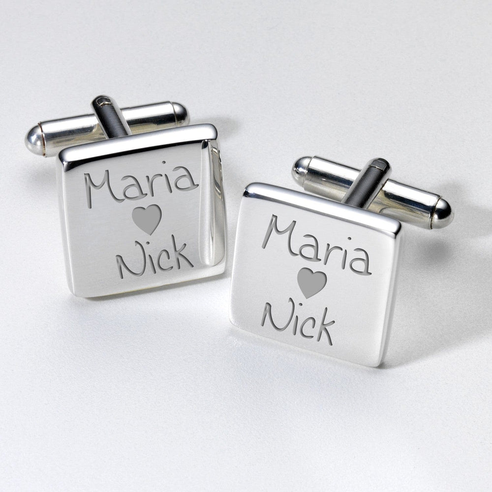 Cufflink Man Cufflinks - Personalised Personalised Loving Couple Cufflinks - Two Names & A Heart