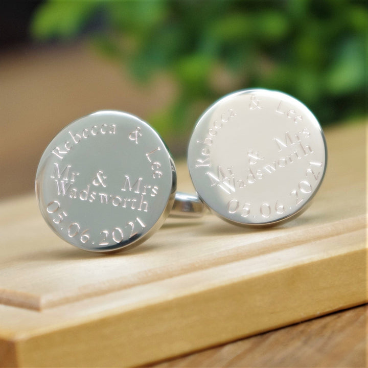 Cufflink Man Cufflinks - Personalised Personalised Mr And Mrs Engraved Wedding Cufflinks