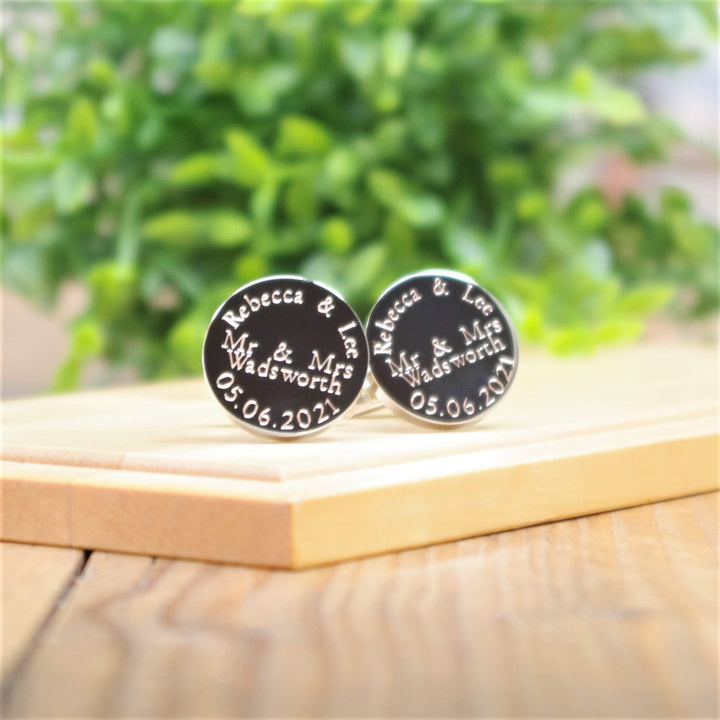 Cufflink Man Cufflinks - Personalised Personalised Mr And Mrs Engraved Wedding Cufflinks