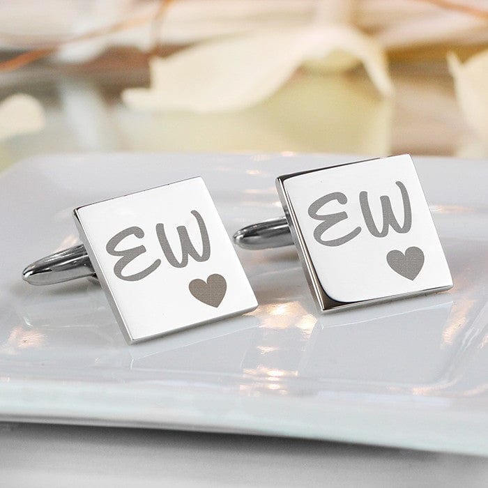 Cufflink Man Cufflinks - Personalised Personalised Square Cufflinks Engraved With Initials & Heart