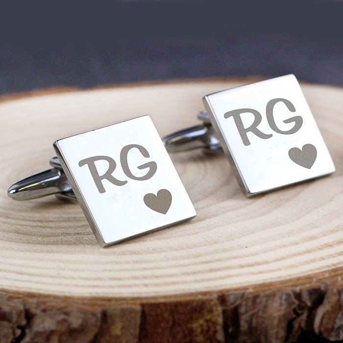 Cufflink Man Cufflinks - Personalised Personalised Square Cufflinks Engraved With Initials & Heart