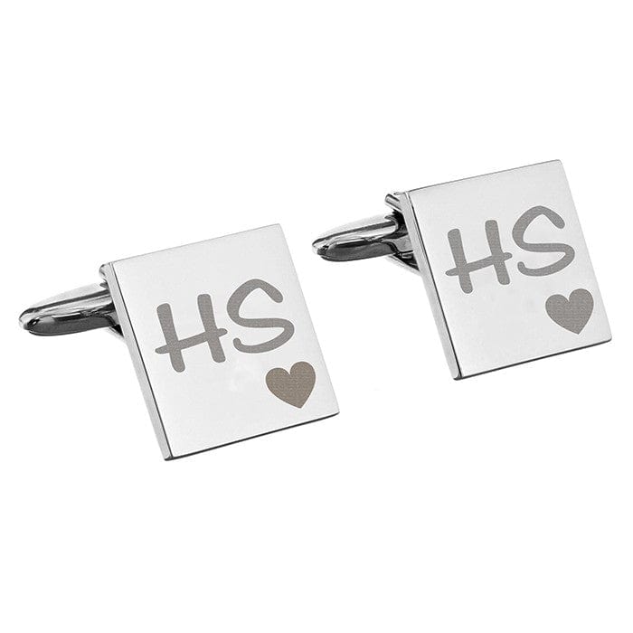 Cufflink Man Cufflinks - Personalised Personalised Square Cufflinks Engraved With Initials & Heart