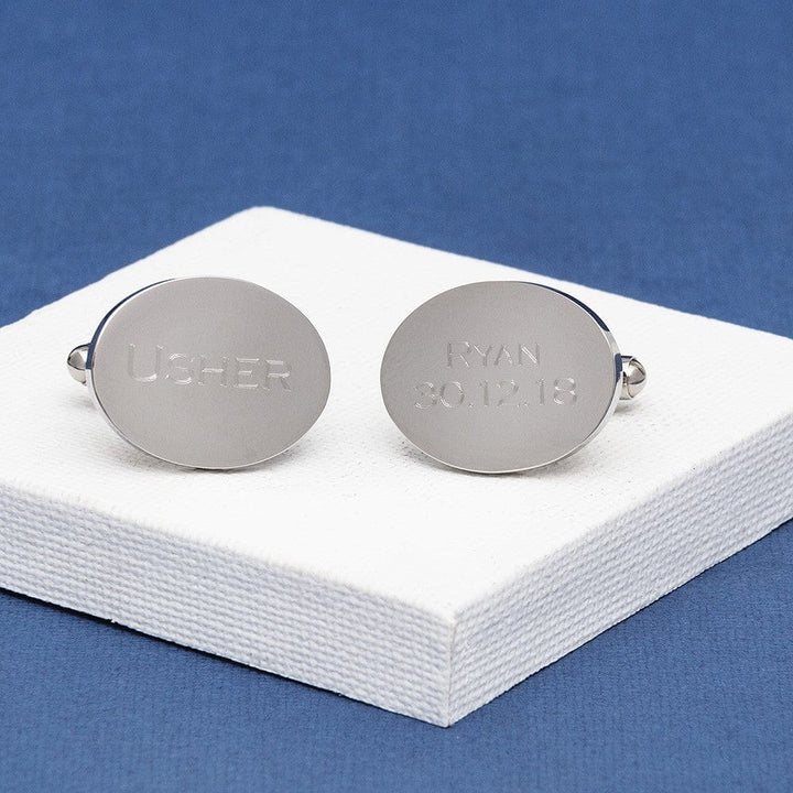 Cufflink Man Cufflinks - Personalised Personalised Usher Wedding Cufflinks - Oval & Engraved