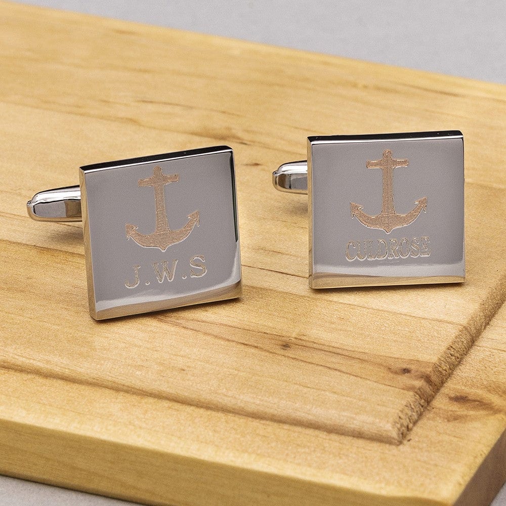 Cufflink Man Cufflinks - Personalised Sailing Cufflinks - Anchor With Personalised Name And/Or Initials