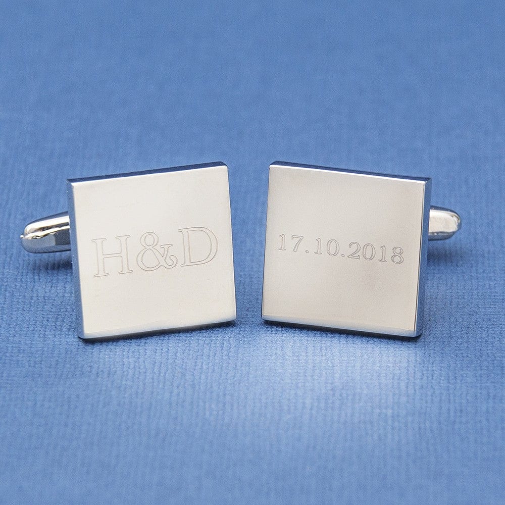 Cufflink Man Cufflinks - Personalised Square Wedding Cufflinks Engraved With Initials & Date