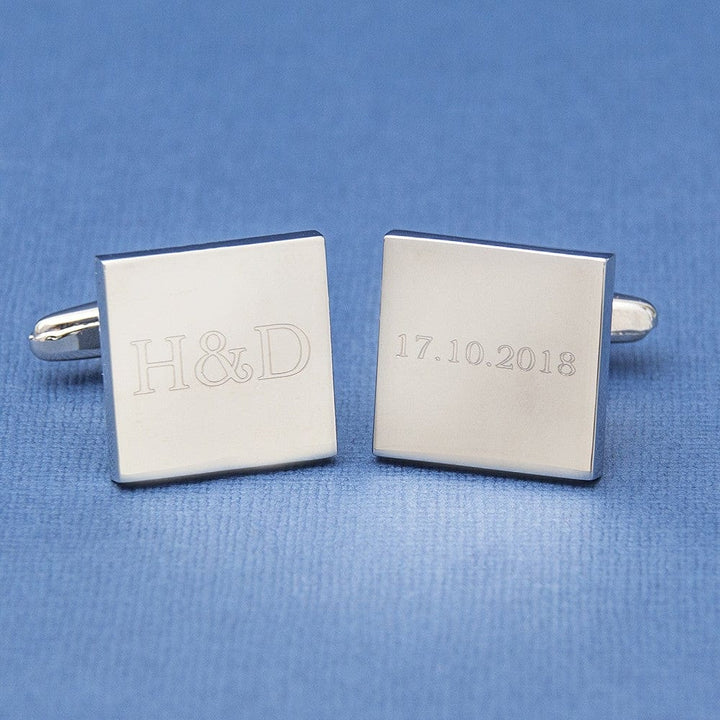 Cufflink Man Cufflinks - Personalised Square Wedding Cufflinks Engraved With Initials & Date