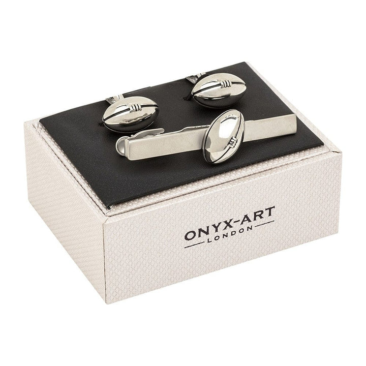 Cufflink Man Cufflinks Sets Classic Rugby Ball Cufflinks and Tie Clip Gift Set