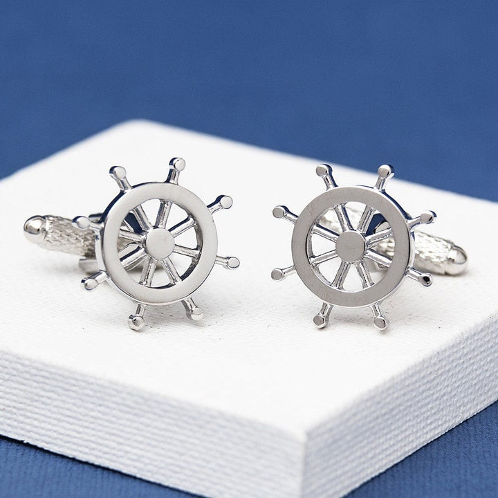 Cufflink Man Cufflinks Ships Wheel Cufflinks - Chrome Edition