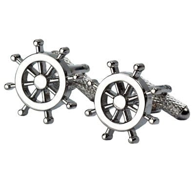 Cufflink Man Cufflinks Ships Wheel Cufflinks - Chrome Edition