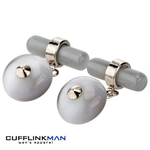 Cufflink Man Cufflinks Silver-grey Cats Eye Chain-link Cufflinks