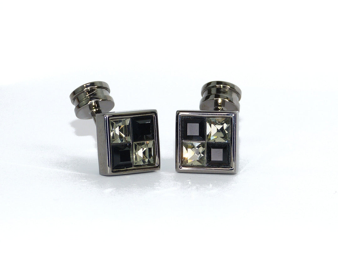 Cufflink Man Cufflinks Square checked black and clear Swarovski crystal cufflinks