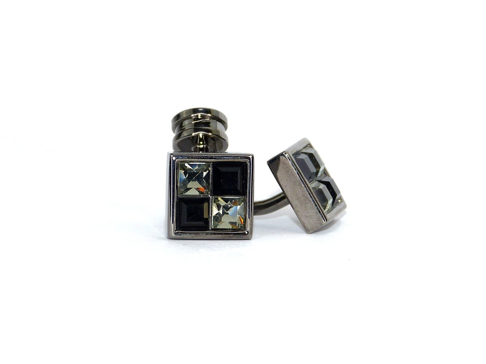 Cufflink Man Cufflinks Square checked black and clear Swarovski crystal cufflinks