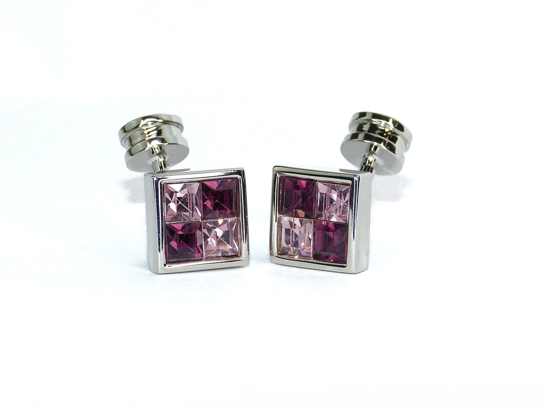 Cufflink Man Cufflinks Square checked Pink and Maroon Swarovski crystal cufflinks