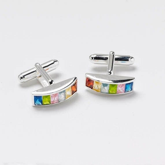 Cufflink Man Cufflinks Sterling Silver multi-coloured Zirconium curved Cufflinks