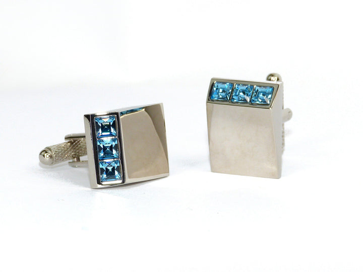 Cufflink Man Cufflinks Turquoise Swarovski crystal wedge shaped cufflinks