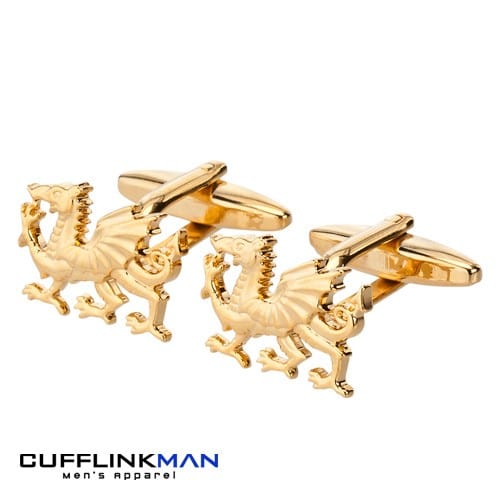 Cufflink Man Cufflinks Welsh Dragon Cufflinks Gold