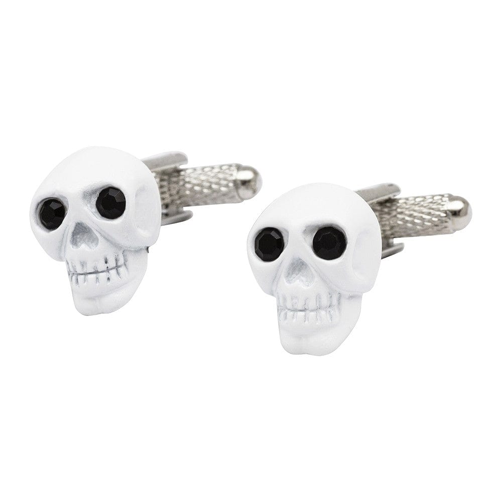 Cufflink Man Cufflinks White Skull Cufflinks with Black Crystal Eyes