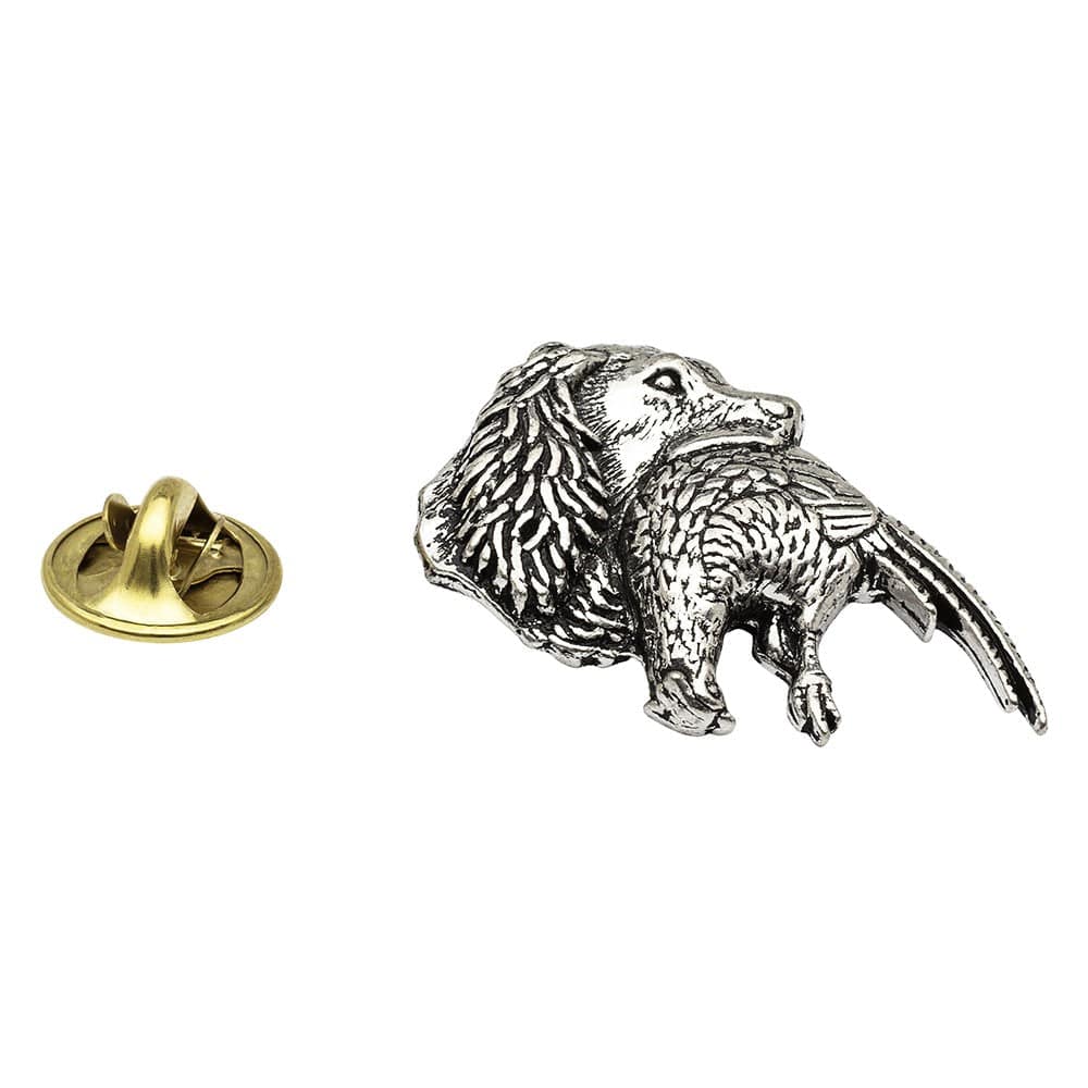 Cufflink Man Lapel Pins Spaniel with Pheasant in mouth English Pewter Lapel Pin Badge