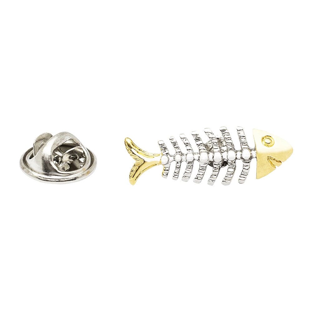 Cufflink Man Lapel Pins Two Tone, 3D Fish Bones Lapel Pin