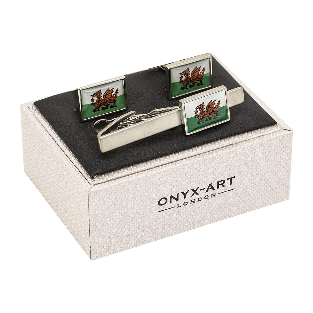 Cufflink Man Tie Clip Sets Flag of Wales Cufflinks and Tie Clip Gift Set.