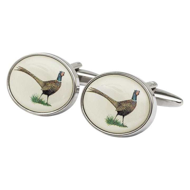 Cufflink Man Tie Clip Sets Pheasant Cufflinks and Tie Slide Set