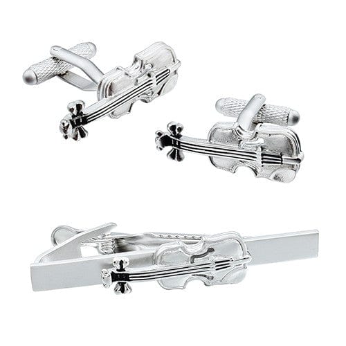 Cufflink Man Tie Clip Sets Violin Cufflinks and Tie Bar Set