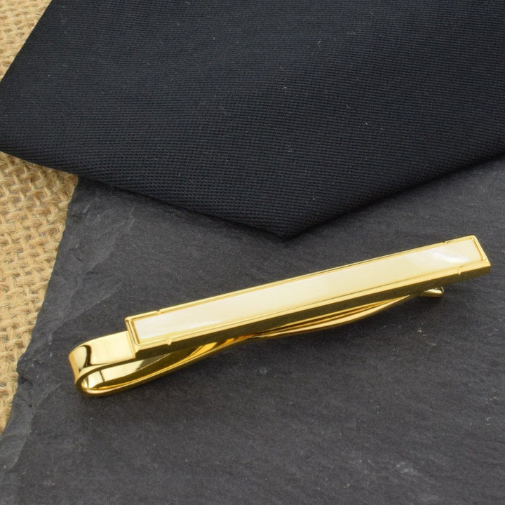 Cufflink Man Tie Clips Mother of Pearl Gold Tie Clip