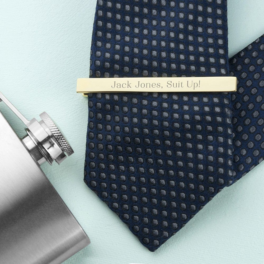 Cufflink Man Tie Clips - Personalised Personalised Gold Plated Tie Clip - Engraved