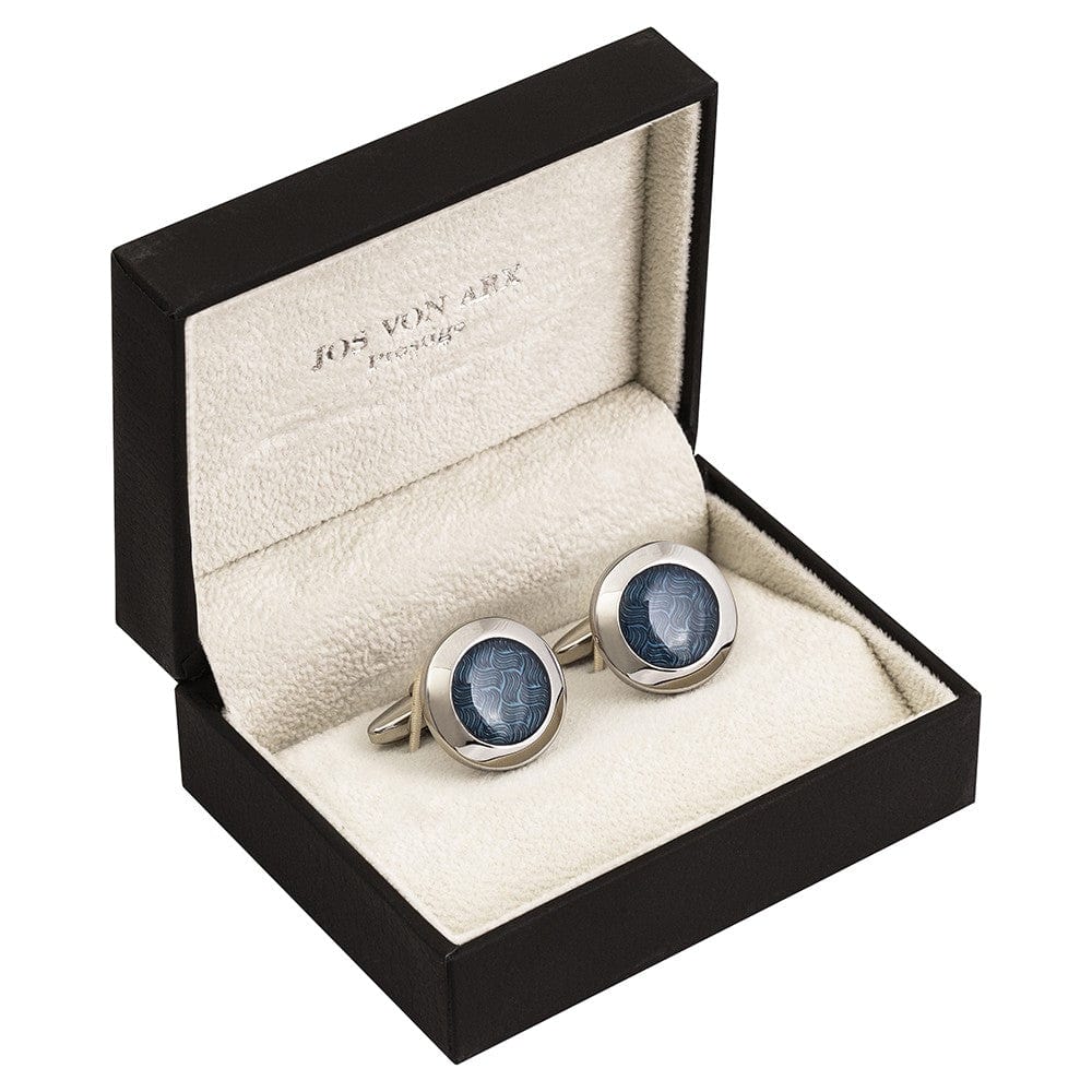 Jos Von Arx Cufflinks Silver and Blue Textured Cufflinks