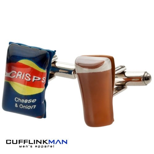 Mag Mouch & Sophos Cufflinks Cheese and Onion Crisps and a Pint Cufflinks