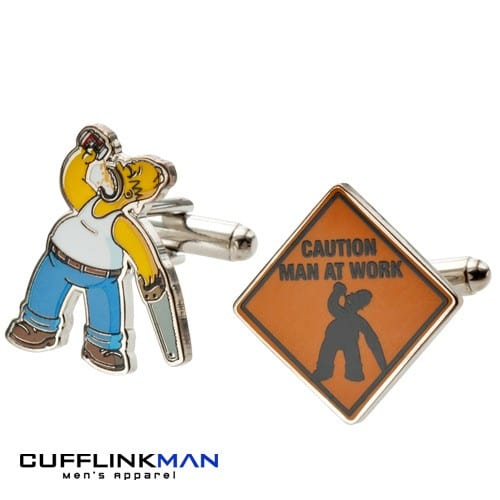 Mag Mouch & Sophos Cufflinks Simpsons Caution Man At Work Cufflinks