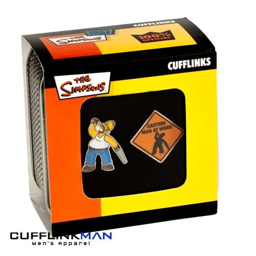 Mag Mouch & Sophos Cufflinks Simpsons Caution Man At Work Cufflinks