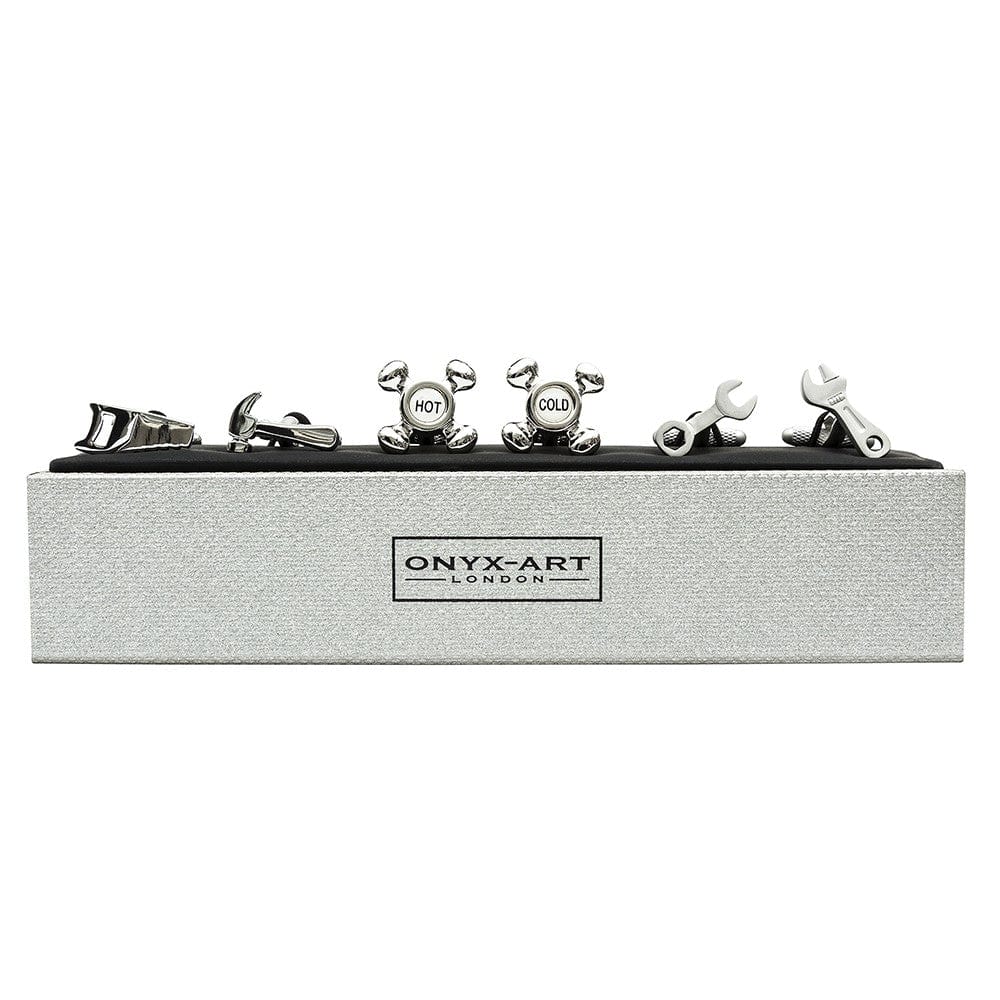 Onyx-Art London Cufflinks Builders Tools Cufflinks 3 Pairs Gift Set