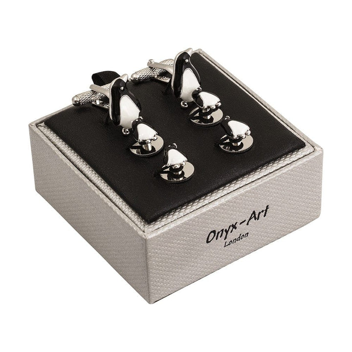 Onyx-Art London Cufflinks Sets Penguin Cufflinks and Dress Shirt Studs Set By Onyx-Art London