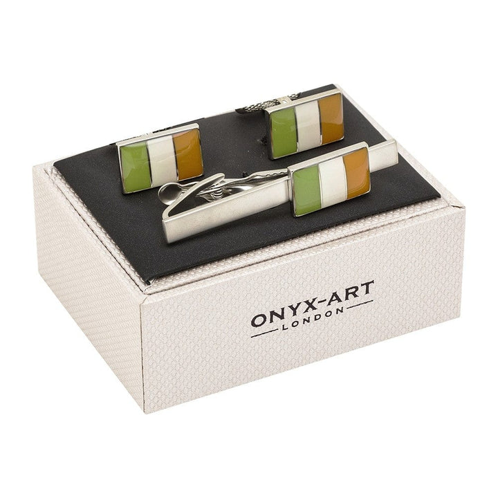 Onyx-Art London Tie Clip Sets Republic of Ireland Flag Cufflinks and Tie Bar Set - Irish Cufflinks